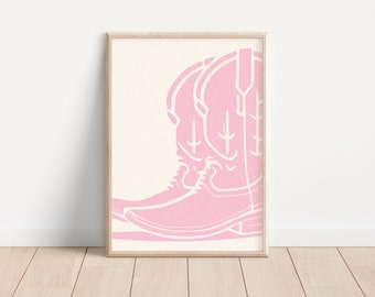 Coastal Cowgirl Decor Pink Cowgirl Print Preppy Western Wall Art Cowboy Boots Poster Vintage Digital Print Aesthetic Trendy Wall Art