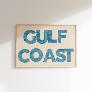 Florida Gulf Coast Art Print: Blue Coastal Typography (Digital Art)