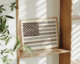 Denim American Flag Print: Neutral Coastal Wall Art (Digital Download)