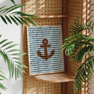 Anchor Print  Striped Coastal Wall Art Nautical Decor Fisherman Aesthetic Poster Beach House Artwork Beachy Wall Art Digital Download
