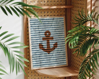 Striped Anchor Print: Coastal Nautical Wall Art (Digital Download)