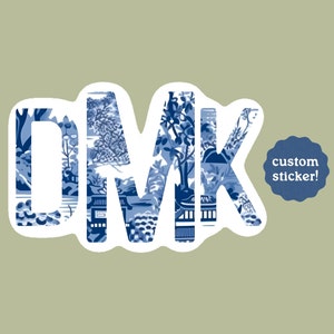 Adesivo de vinil personalizado Delft Blue Monograma Adesivo personalizado Neta costeira Praia Azul Salgueiro Coastal Cowgirl Presente para ela