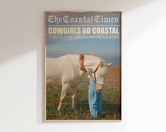 Impresión de periódico "Coastal Cowgirl": Arte ecuestre playero del oeste (impresión digital)