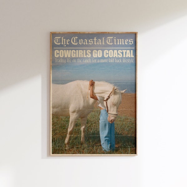 Coastal Cowgirl Decor Newspaper Print Western Wall Art Newspaper Poster Digital Print Coastal Cowgirl Aesthetic Trendy Printable Wall Art