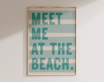 Meet Me at The Beach Print: Blue Coastal Wall Art (Digital Download)