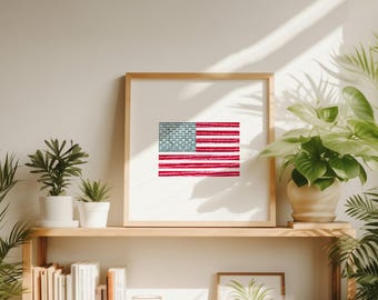 Denim American Flag Print: Coastal Cowgirl Dorm Decor (Digital Download 18x18 PNG)