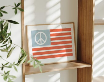 Peace Sign American Flag Print: Red White and Blue Patriotic Wall Art (Digital Download)