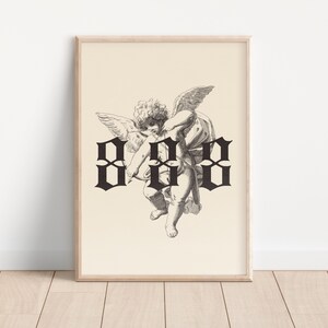 May include: A black and white illustration of a cherub with wings holding a bow and arrow. The text "8000" is printed in a gothic font below the cherub.