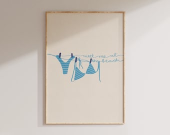 Coastal Cowgirl Print: Blue Bikini, Beach Wall Art (Digital Download)