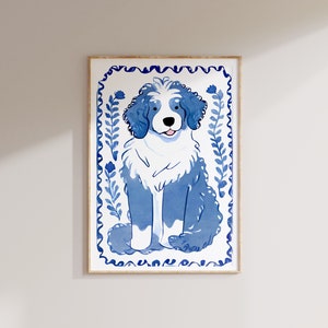 Akwarela z bernedoodle&#39;em Blue Willow: Portret psa nadmorskiego (pobranie cyfrowe)