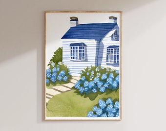 Coastal Cottage Watercolor Print Set: Nantucket Hydrangeas (Digital Download)