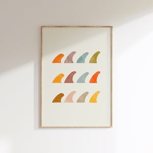Surfboard Digital Print, Surfer Wall Art, Maximalist Wall Art | Indie Room Decor | Boho Tropical Surf Fin Pattern  | Printable Poster