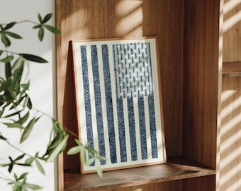 Denim print Amerikaanse vlag: blauwe muurkunst kust (digitale download)