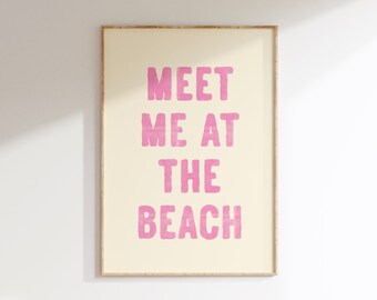 Meet Me at The Beach Print: Pink Coastal Wall Art (Digital Download)