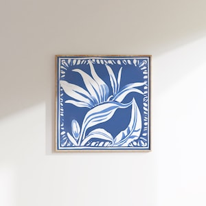 ブルーウィローの極楽鳥の水彩画：海岸沿いの壁アート（デジタルダウンロード）