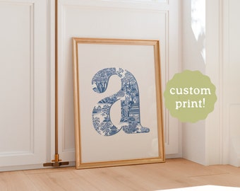 Custom Delft Blue Monogram Print: Coastal Home Decor (Digital Download)