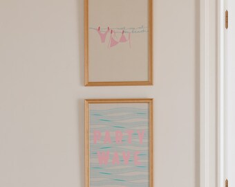 Coastal Cowgirl Art Prints: Pink & Blue Beach Wall Decor (Digital Download)
