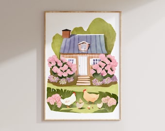Coastal Cottage Watercolor Painting: Nantucket Hydrangeas Print (Digital Download)