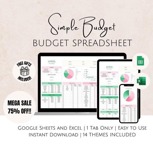Budget Planner for Google Sheets and Excel for Beginners Monthly Spreadsheet for Weekly work-life balance, Income Expense Budget Tracker