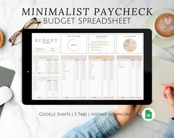 Beginner Friendly Minimalist Paycheck Budget Spreadsheet for Entrepreneurs, Google Sheets Automated Bill Debt Tracker Template Digital Nomad