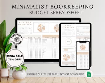Hoja de cálculo de Google Sheets para pequeñas empresas de contabilidad sencilla y minimalista, fácil de usar para propietarios autónomos, plantilla, herramienta de seguimiento de ingresos y gastos