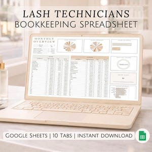 Lash Technician Bookkeeping Spreadsheet Eyelash Artist Income Expense Tracker Lash Studio Organizer Beauty Service Accounting Google Sheets