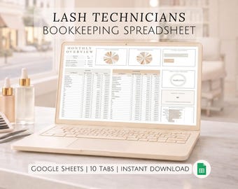 Lash Technician Bookkeeping Spreadsheet Eyelash Artist Income Expense Tracker Lash Studio Organizer Beauty Service Accounting Google Sheets