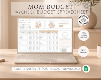 Mom Paycheck Budget Spreadsheet Household Income Planner Family Bills Spending Tracker Home Finance Money Management Google Sheets for Moms