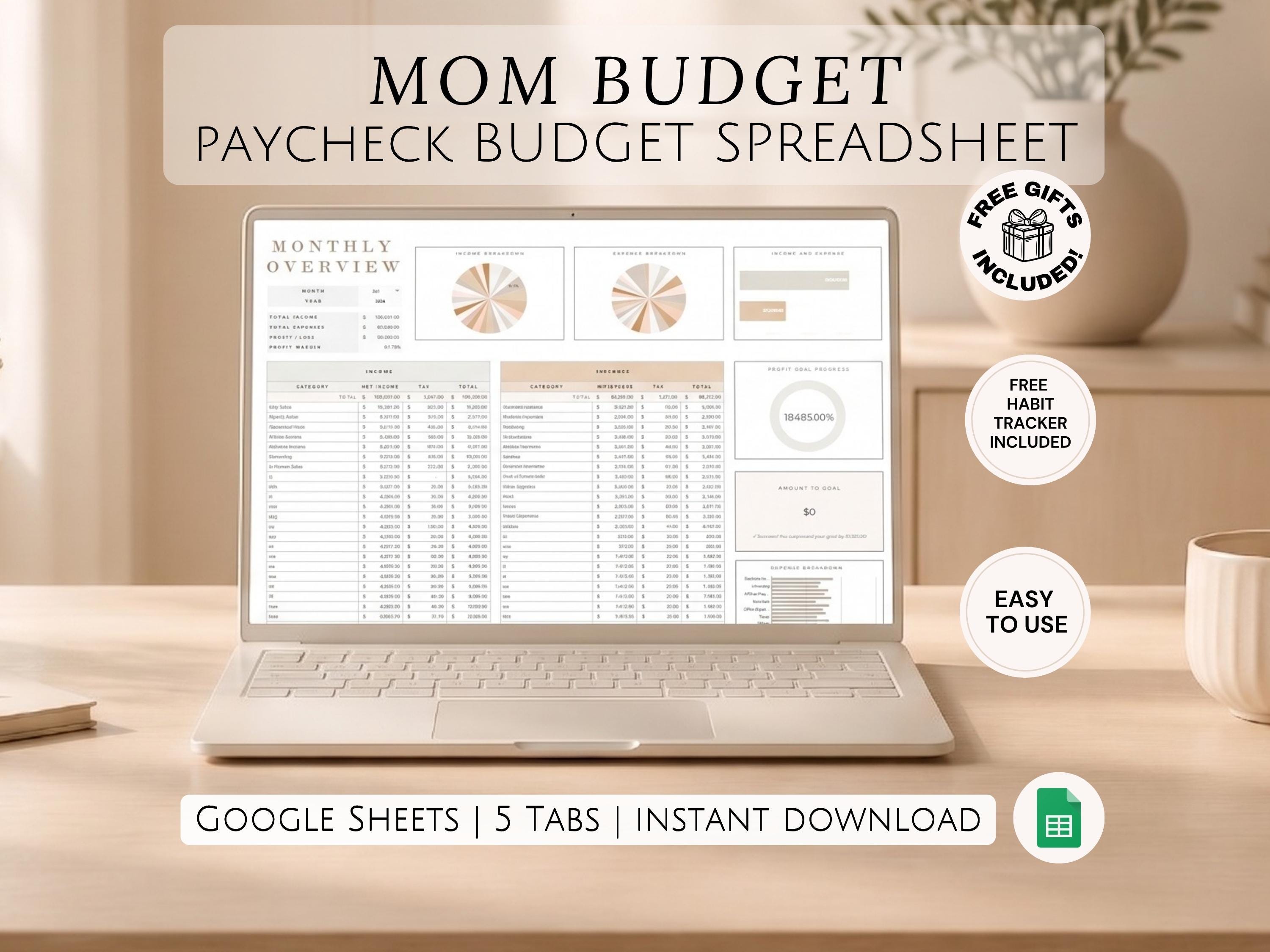 Mom Paycheck Budget Spreadsheet Household Income Planner Family Bills