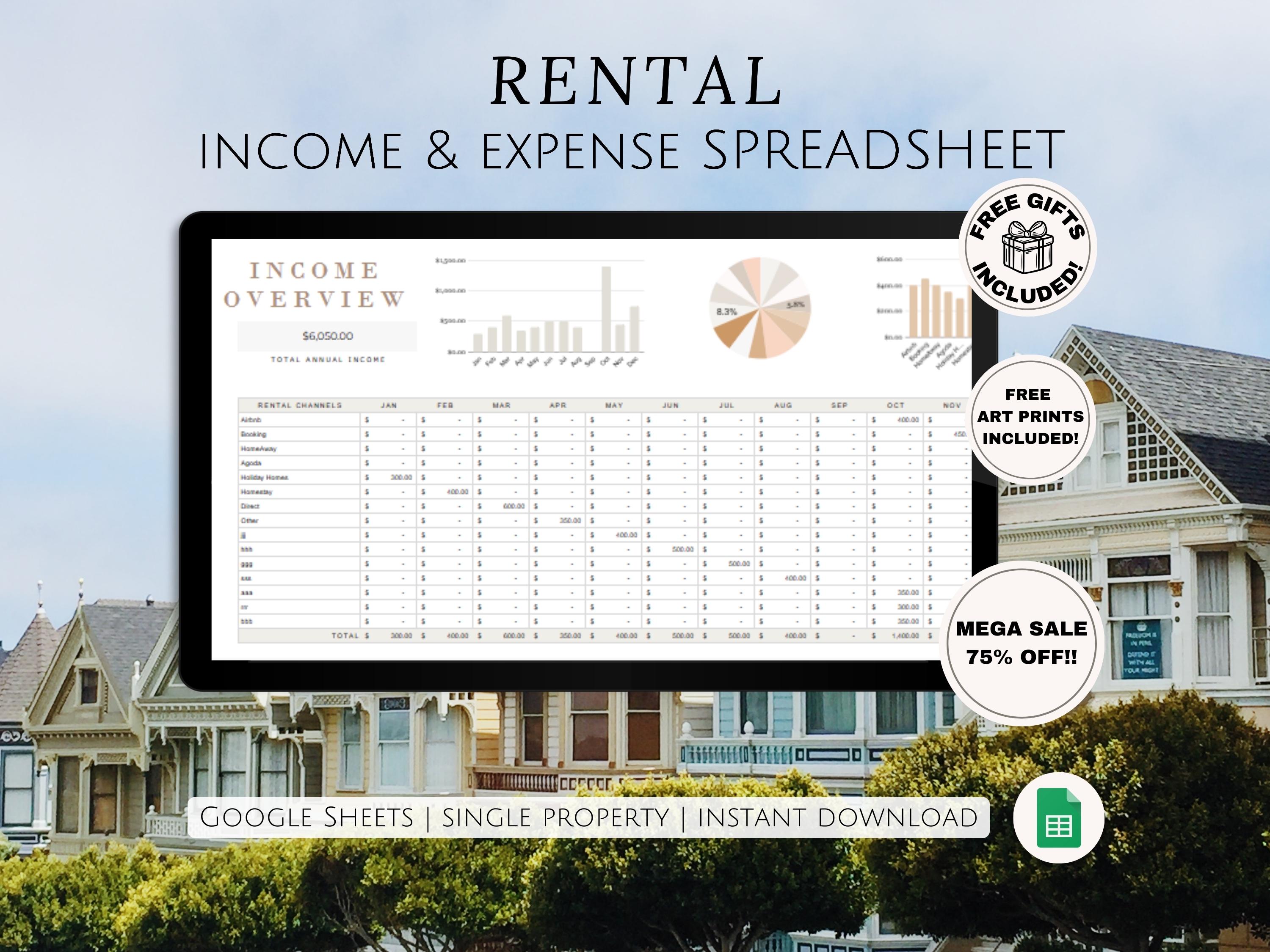 Single Property Rental Income Expense Tracker Google Sheets Template Simple Spreadsheet for Landlord Vacation Retired Homeowners Tax Profit
