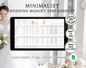 Wedding Budget Google Sheets Spreadsheet for Brides DIY Custom Planning Simple Beginner Friendly Expense Cost Organizer for Bridal Budgeting