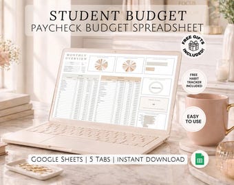 Student Income Planner Paycheck Budget Spreadsheet College Tuition Bills Spending Tracker Campus Organizer Google Sheets for Students Saving