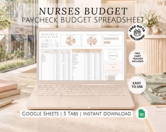 Google Sheets Nurse Paycheck Budget Spreadsheet Nursing Salary Income Planner Shift Worker Finance Medical Staff Money Tracker for Nurses