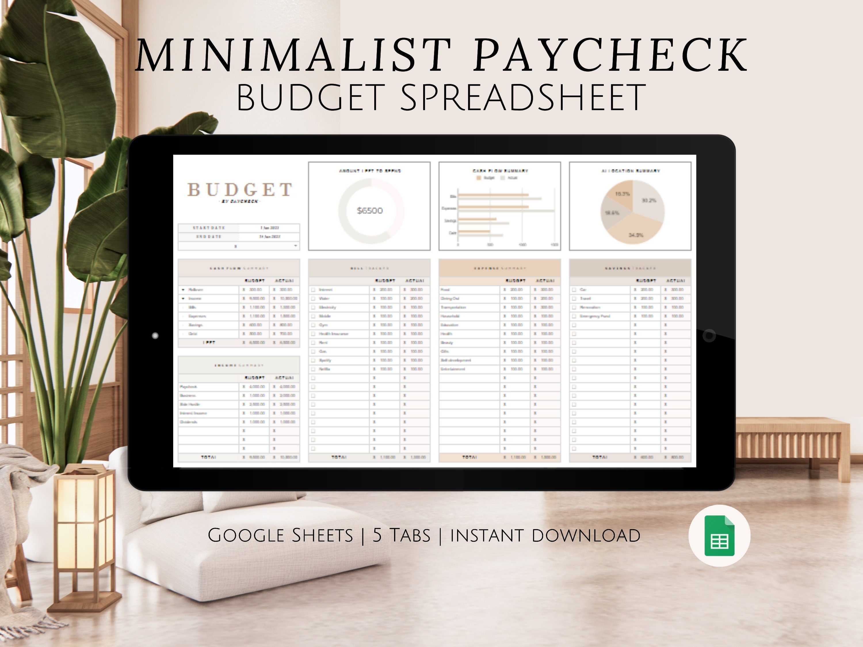 Complete Paycheck Budget Spreadsheet for Google Sheets Automated