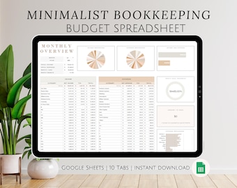 Hoja de cálculo de Google Sheets para pequeñas empresas de contabilidad sencilla y minimalista, fácil de usar para propietarios autónomos, plantilla, herramienta de seguimiento de ingresos y gastos
