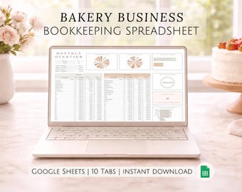 Bookkeeping Spreadsheet Bakery Revenue Cost Tracker Pastry Shop Finance Organizer Dessert Business Accounting for Cake Bakers Google Sheets