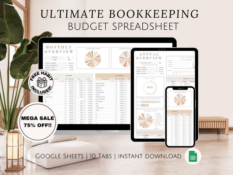 Ultimate Bookkeeping Google Sheets Budget Spreadsheet Monthly and ...