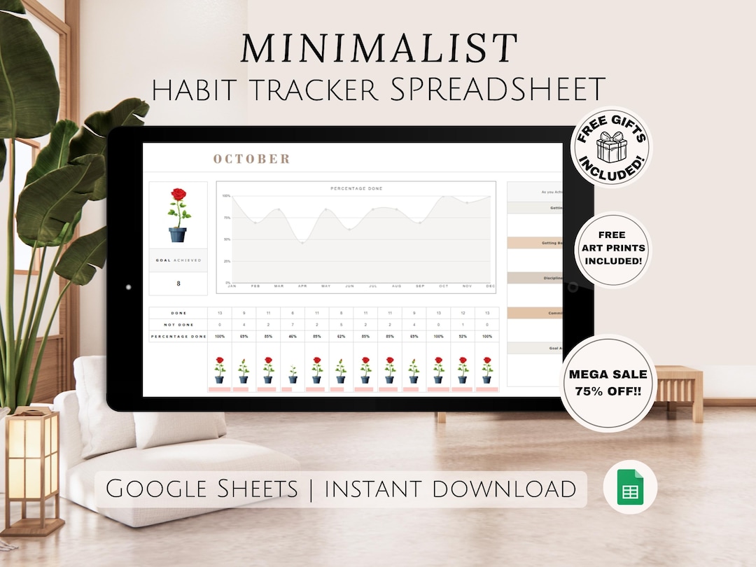Google Sheets Simple Habit Tracker Spreadsheet Daily Monthly Goal ...