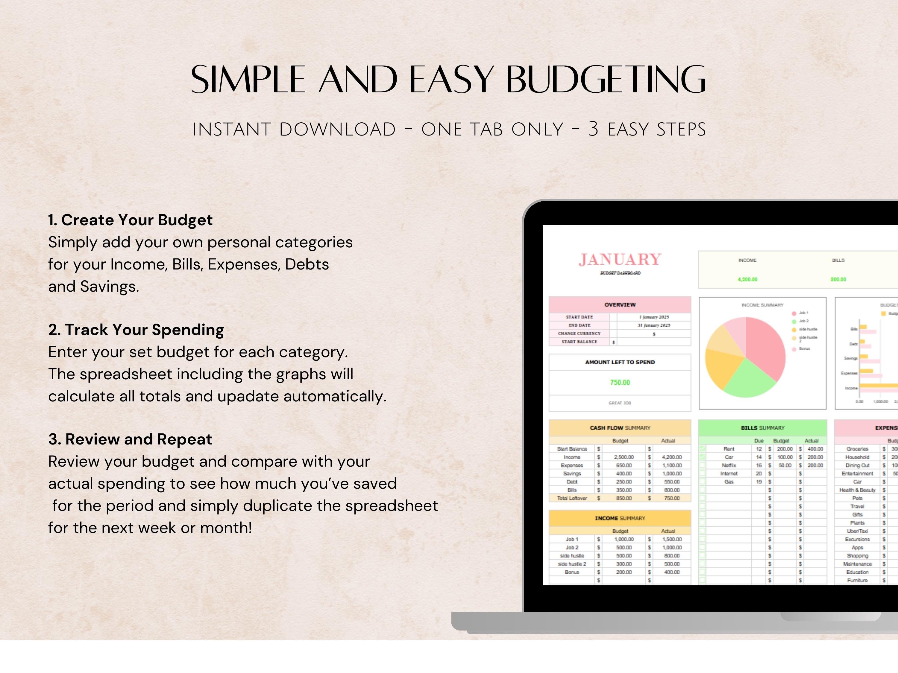 Budget One Page Examples One Page Monthly Budget Spreadsheet, Personal Professional Template ...