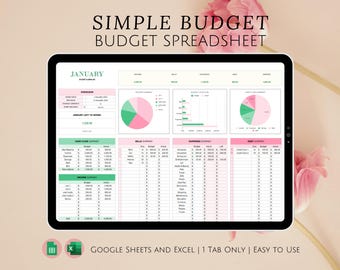 Easy Budgeting Google Sheets and Excel Template, Weekly BiWeekly Budget Summary Personal Finances, Monthly Beginner Income Expense Tracker