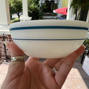 Vintage Mess Hall PYREX Army Navy USMC Teal Stripe Bowl 705-4 EUC