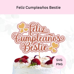 Feliz Cumpleaños Bestie Svg | Digitale download | Feliz Cumpleaños taarttopper SVG | Gelukkige verjaardag beste vriend | Gelaagde taarttopper