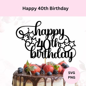 Happy 40th Birthday Cake Topper Svg | Digital Download | 40th Birthday Topper | Svg Cut File | DIY Cake Topper