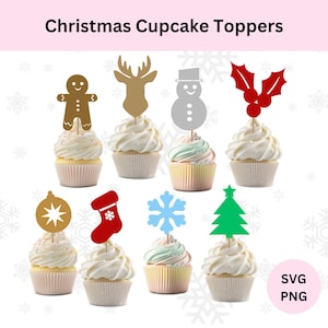 Adornos para cupcakes navideños SVG / Descarga digital / SVG navideño / Adornos para cupcakes festivos / SVG navideño / Adorno para tarta Svg