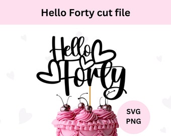 Hello Forty cake topper, Hello Forty svg, 40th birthday cake topper, digital download, DIY cake topper, cut file cricut