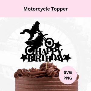Motorfiets verjaardag taart Topper Svg | Digitale download | Motorfiets Svg | Motorcross-topper | Taarttopper Svg | Digitaal snijbestand