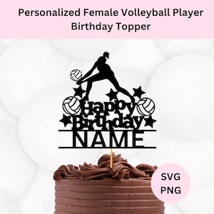 Svg personnalisé de gâteau d'anniversaire de joueur de volley-ball féminin | Téléchargement numérique | Décoration pour gâteau volley-ball | Fichier de coupe Svg