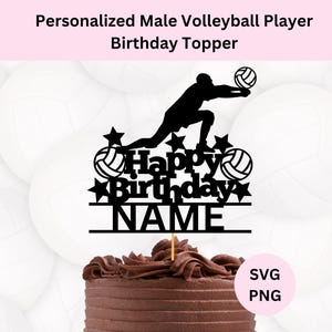 Svg de décoration de gâteau personnalisée de volley-ball | Svg de joueur de volleyball masculin | Téléchargement numérique | Svg de gâteau d'anniversaire de volley-ball | Volley-ball
