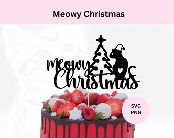 Miau Navidad Svg / Descarga digital / Gato Navidad Svg / Adorno para tarta de gato / Gato Navidad Svg / Svg para Cricut / Miau Navidad Topper