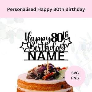 Fichier personnalisé joyeux 80e anniversaire |  Téléchargement numérique | Joyeux 80e anniversaire de gâteau Svg | Svg Joyeux 80e anniversaire personnalisé